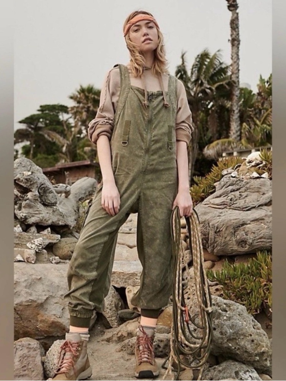 FP Movement by Free People Pink Beige Utility Jumpsuit